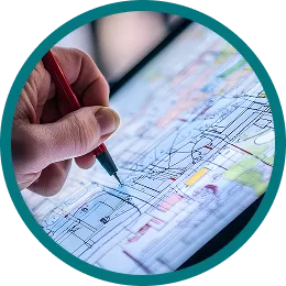 Mano dibujando con un bolígrafo un diagrama de flujo de procesos