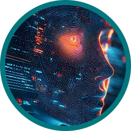 Rostro digital formado por código que simboliza la auditoría con IA