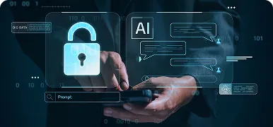 Candado digital junto a un chat de IA que representa la protección de datos