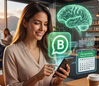 Mujer usando un agente IA en WhatsApp Business para agendar una cita