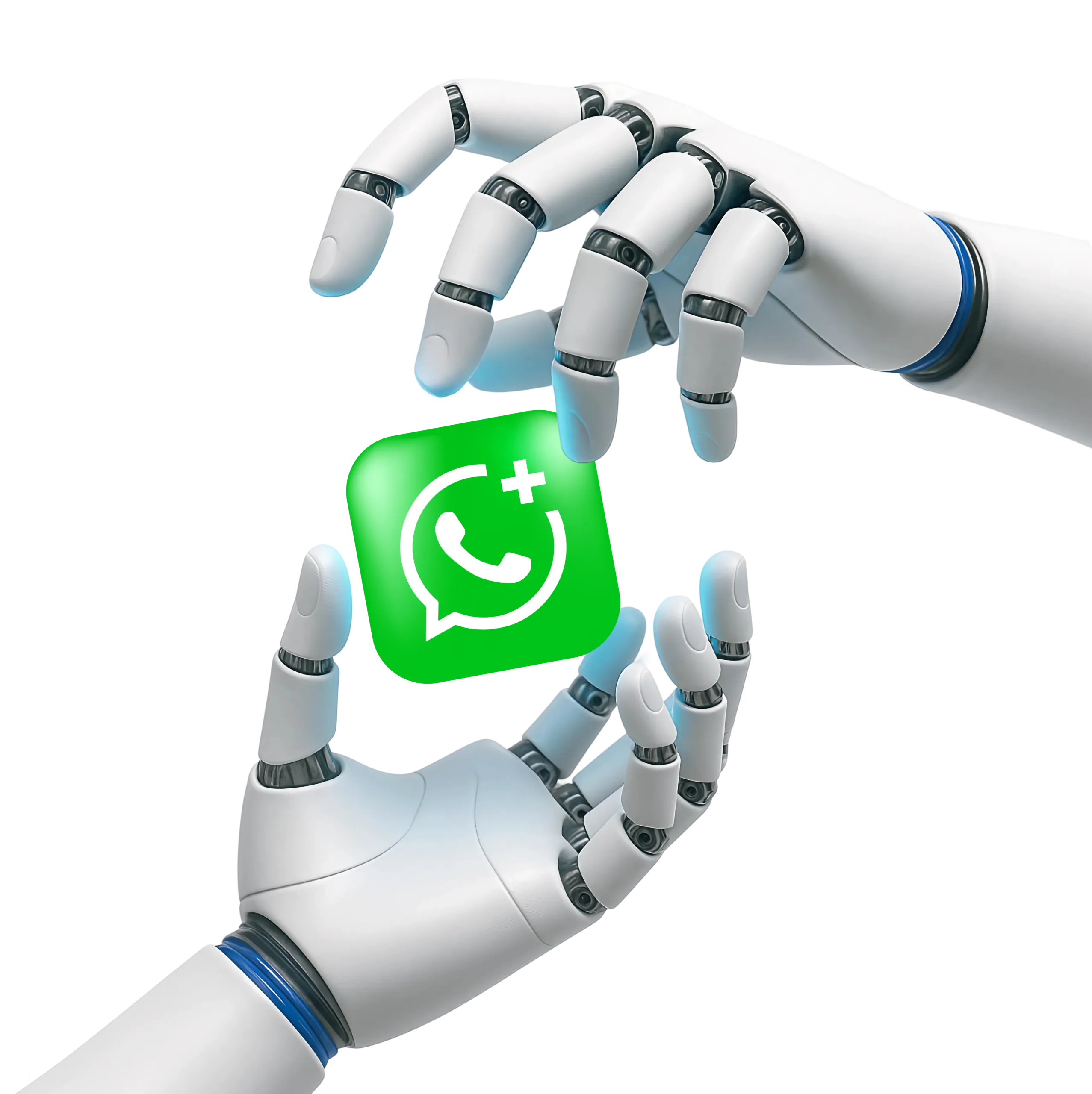 Manos de robot sujetando el icono de WhatsApp