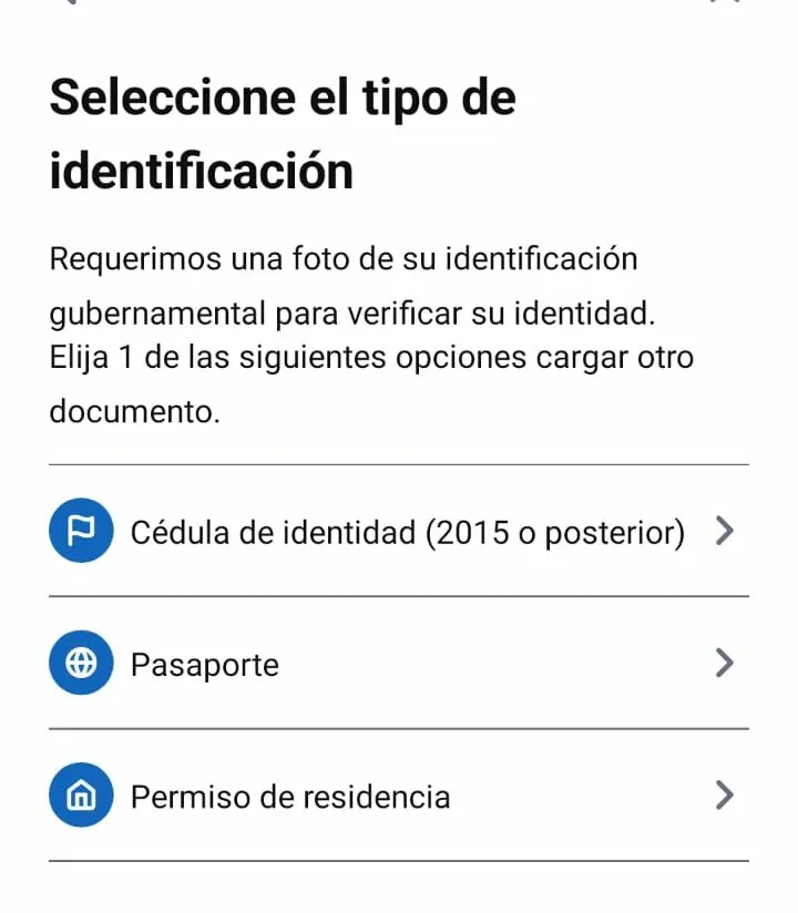 Verificacion linkedin elegir documento